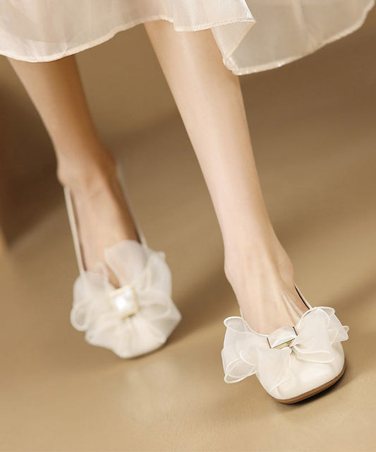 Flats Sheepskin Splicing French Bow Beige
