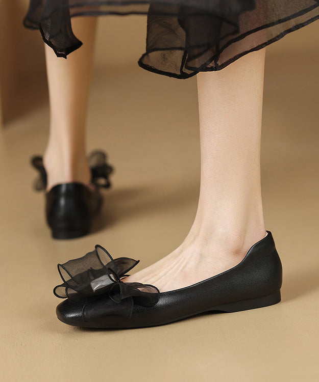 Flats Sheepskin Splicing French Bow Beige