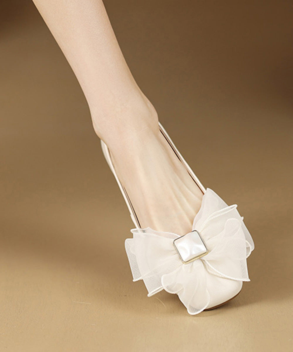 Flats Sheepskin Splicing French Bow Beige