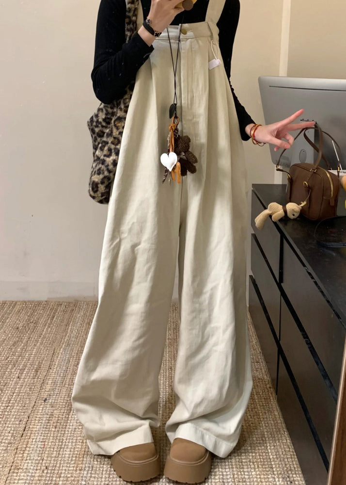 Wide High Denim Solid Leg Beige Summer Jumpsuit Waist