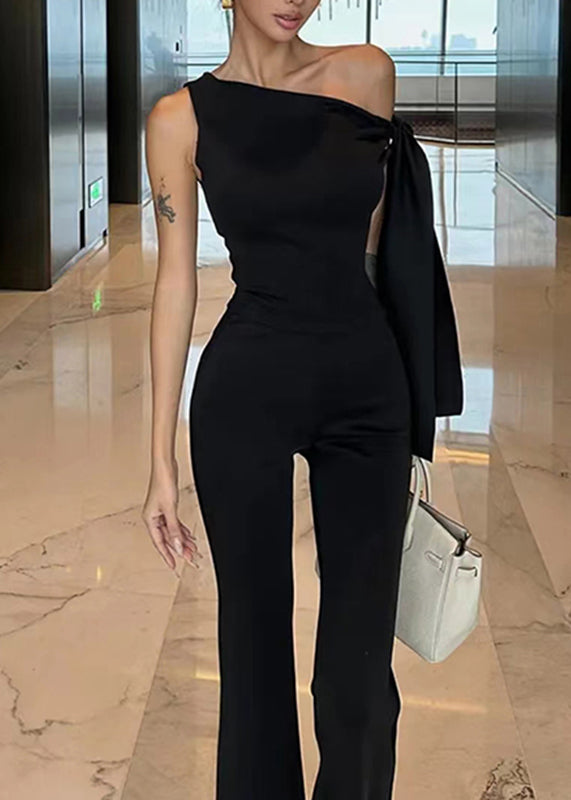 Knit Top Two Pants Set Pieces Summer Black Bow And