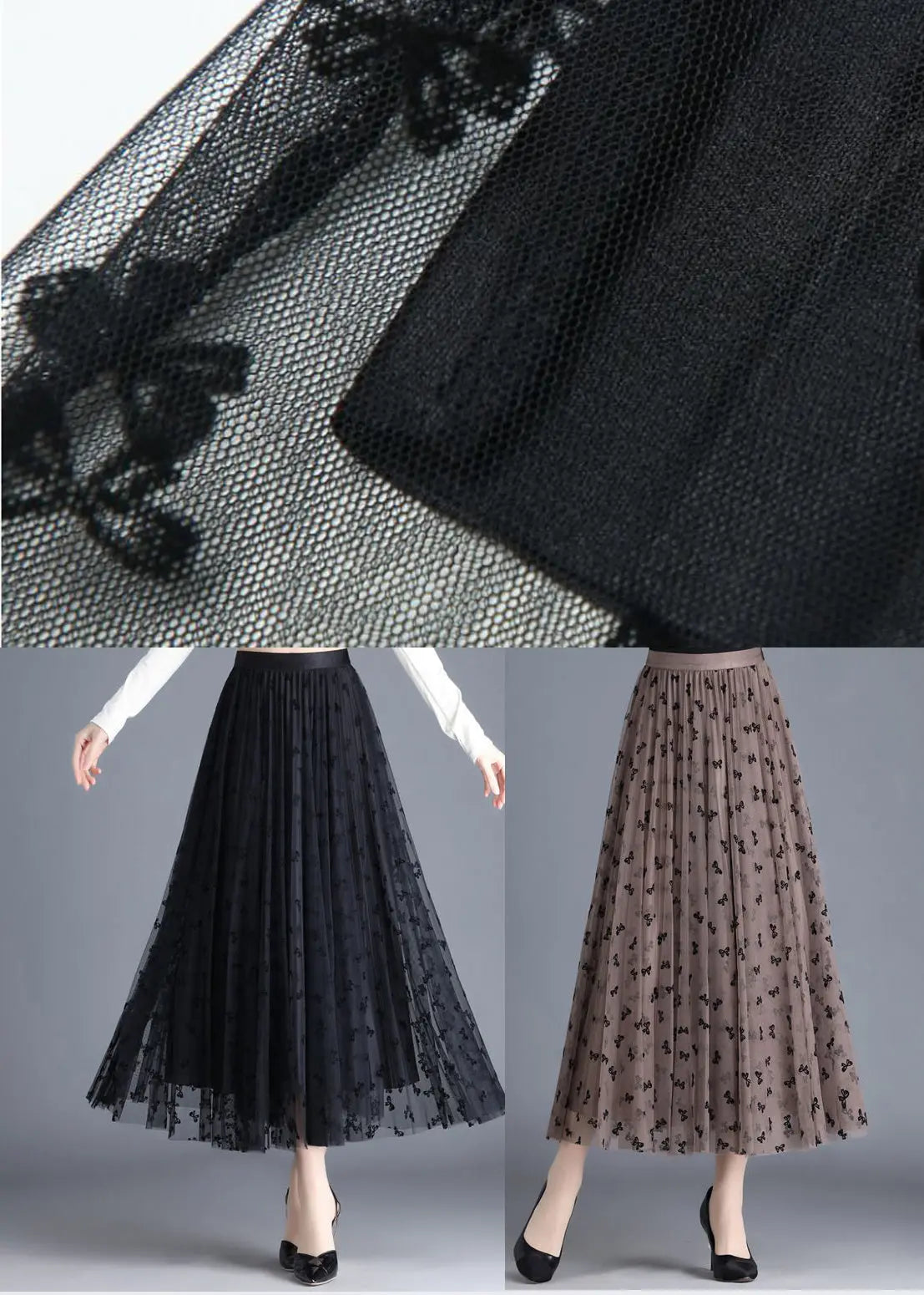 Black Butterfly Tulle A Line Skirts Wear On Both Sides Spring Ada Fashion