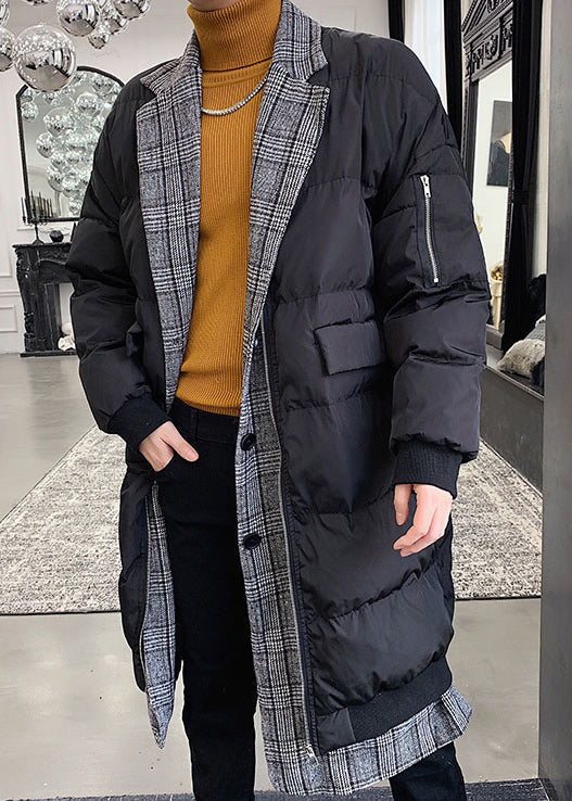 Black Button Pockets Men Parka Peter Pan Collar WinterRM014