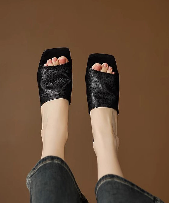 Peep Sheepskin Chunky Black Toe Beautiful Sandals Slide