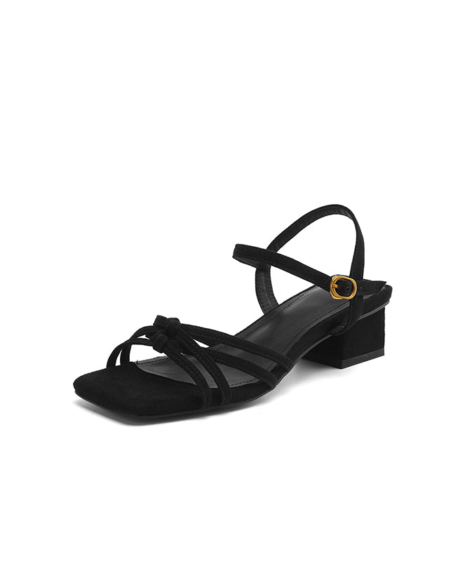 Toe Black Peep Chic Chunky Splicing Suede Sandals