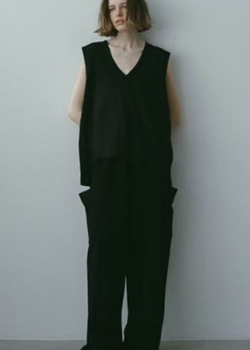 Sleeveless Cotton Tops V Neck Black Tank