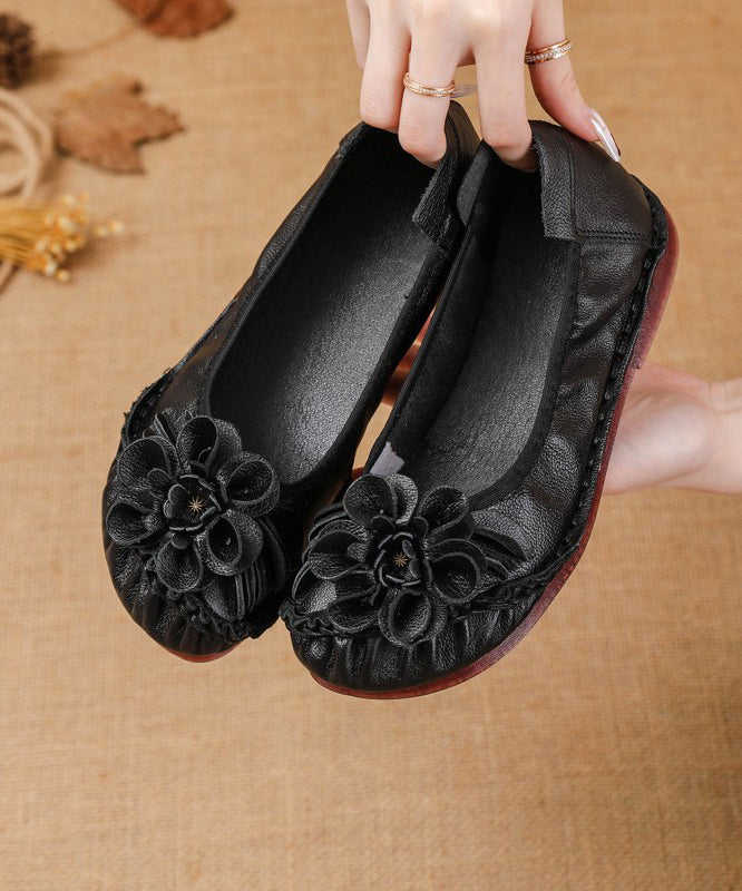 Shoes Leather Soft Cowhide For Splicing Women Black Flat