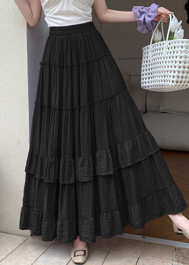 Cotton Hem Exra Waist Black Elastic Large Skirts Wrinkled