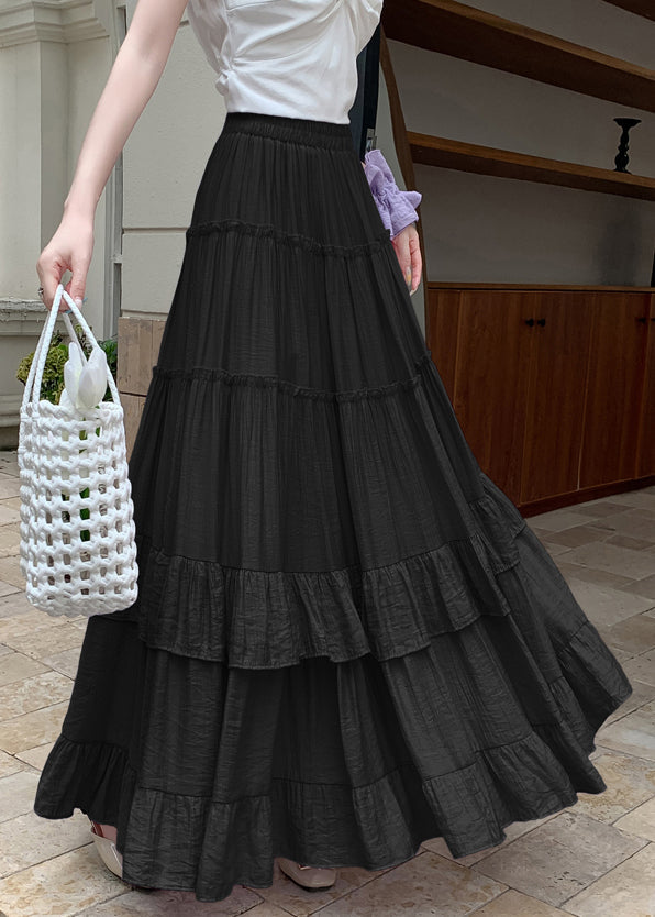 Cotton Hem Exra Waist Black Elastic Large Skirts Wrinkled