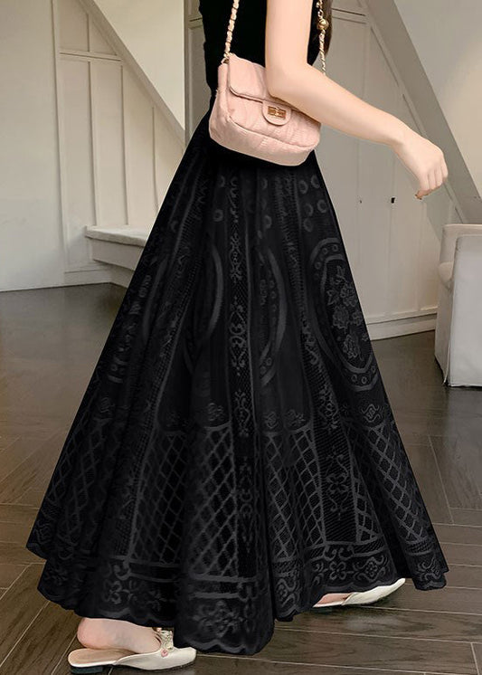 Black Waist Lace Elastic Embroidered Summer Skirt