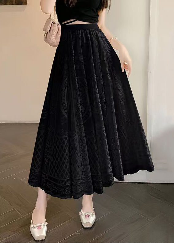 Black Waist Lace Elastic Embroidered Summer Skirt