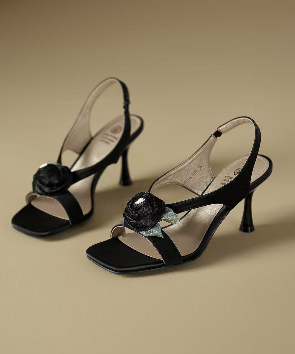 Peep Black Floral Sandals Heel Splicing High Toe