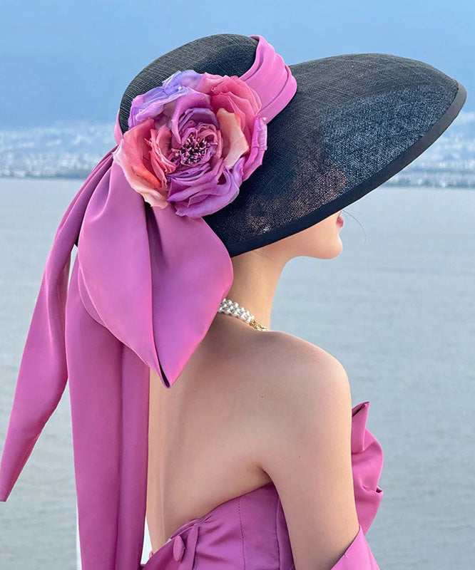 Hat Large Brim Bow With Floral French A Black