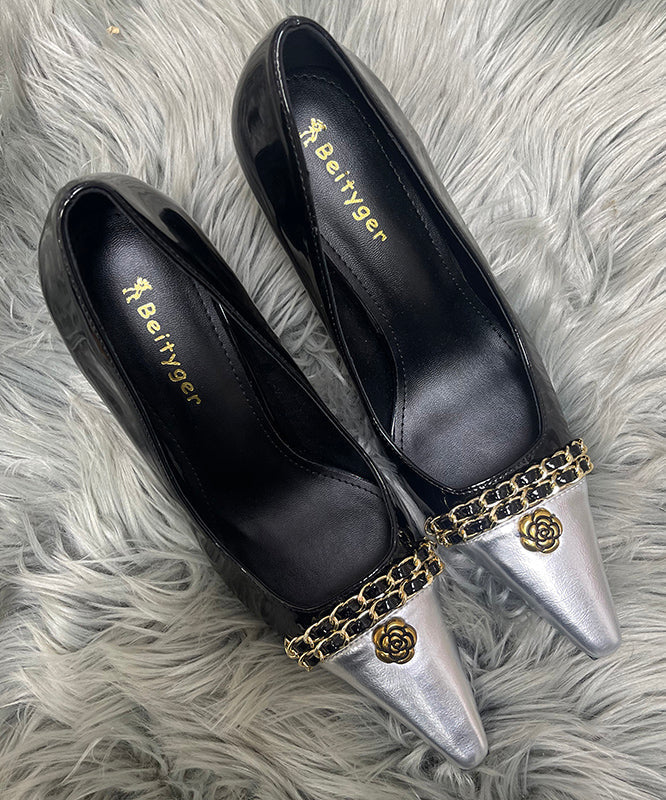 Linked Chic Black Sheepskin Heels High Stiletto Sequined Splicing