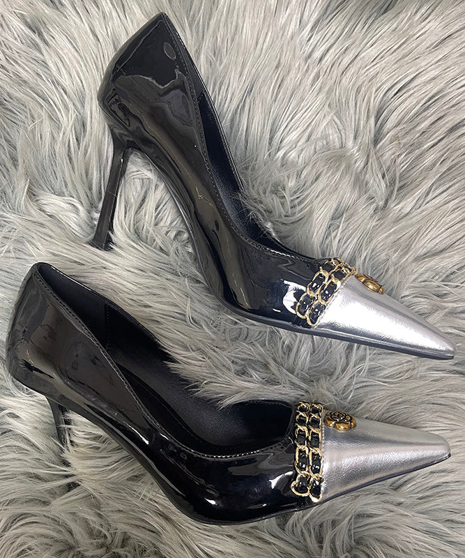 Linked Chic Black Sheepskin Heels High Stiletto Sequined Splicing