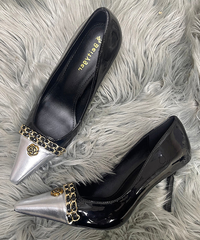 Linked Chic Black Sheepskin Heels High Stiletto Sequined Splicing