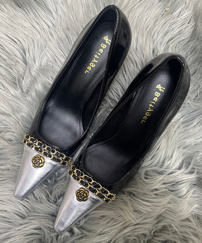 Linked Chic Black Sheepskin Heels High Stiletto Sequined Splicing