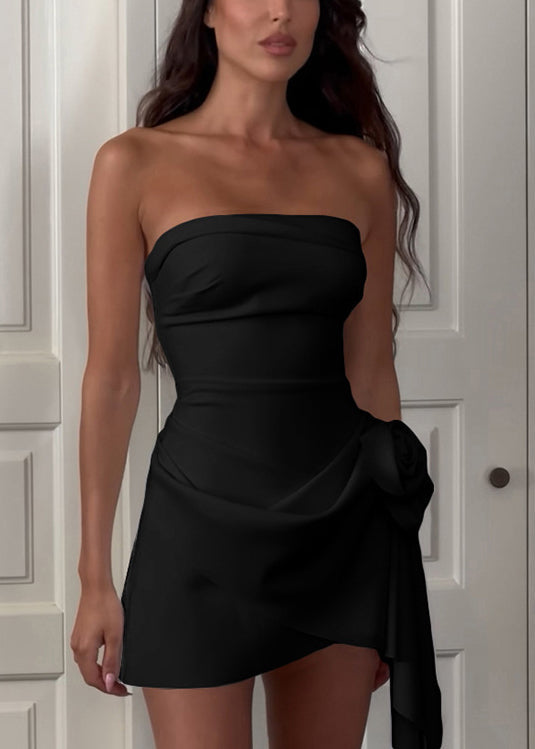 Waist High Cold Dresses Summer Black Shoulder Solid