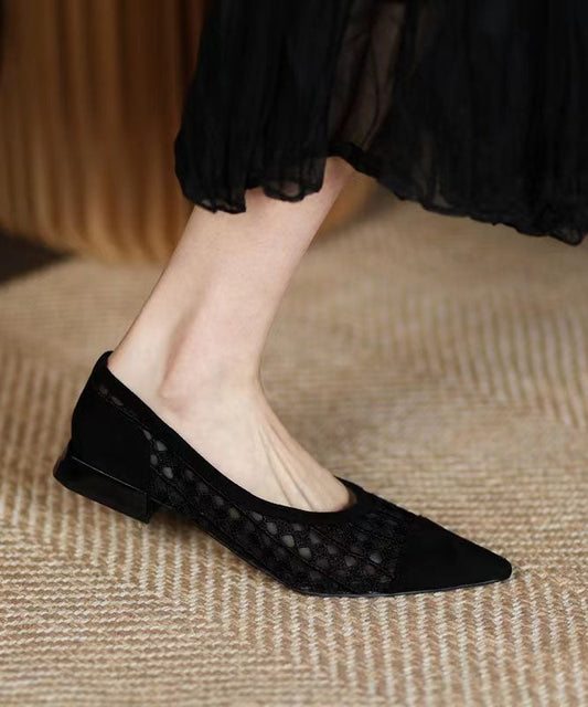 Black Hollow Out Breathable Tulle Women Splicing Flats QK045