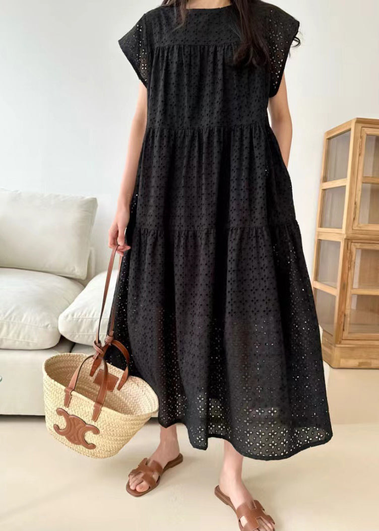 Dresses Embroidered Black Cotton Summer Hollow Out