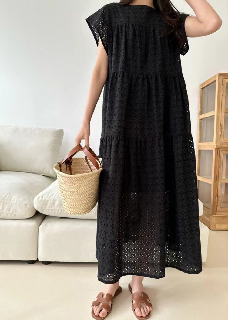 Dresses Embroidered Black Cotton Summer Hollow Out