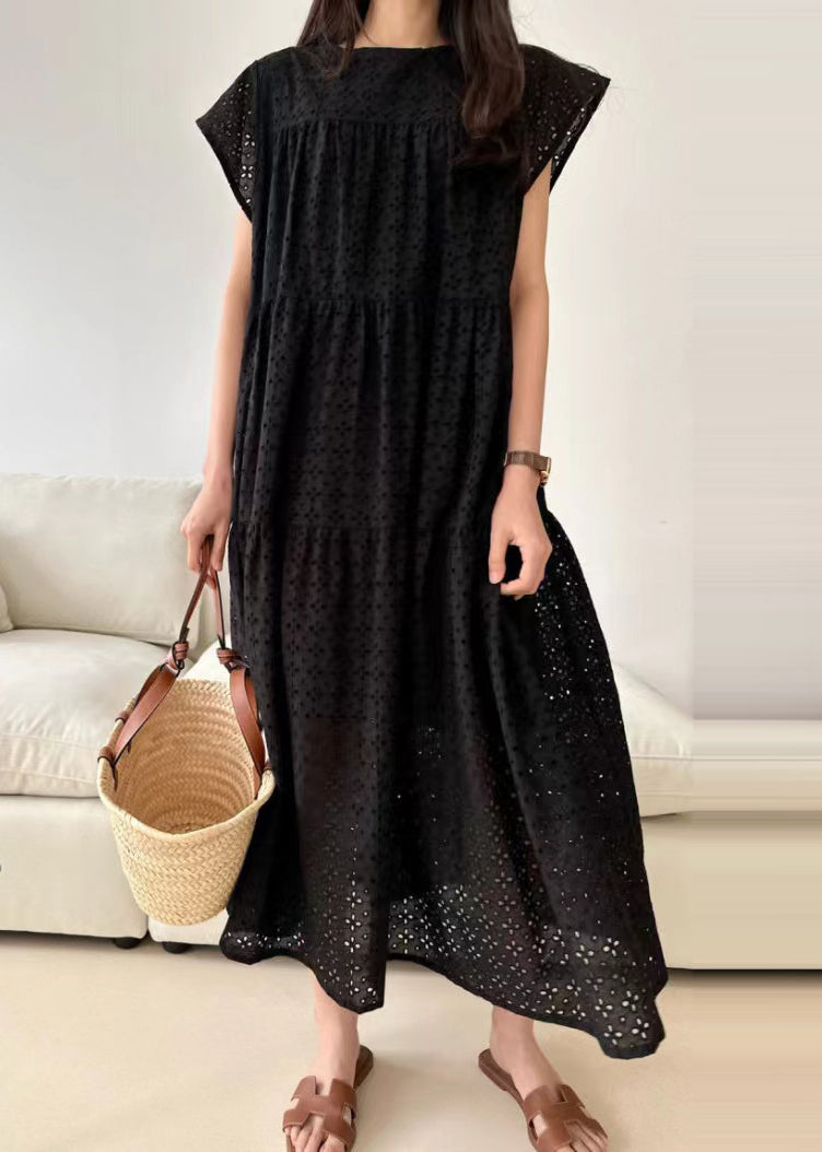 Dresses Embroidered Black Cotton Summer Hollow Out