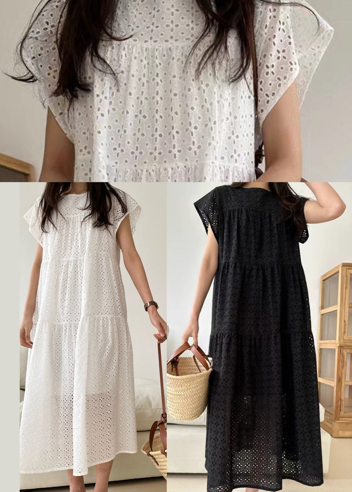 Dresses Embroidered Black Cotton Summer Hollow Out