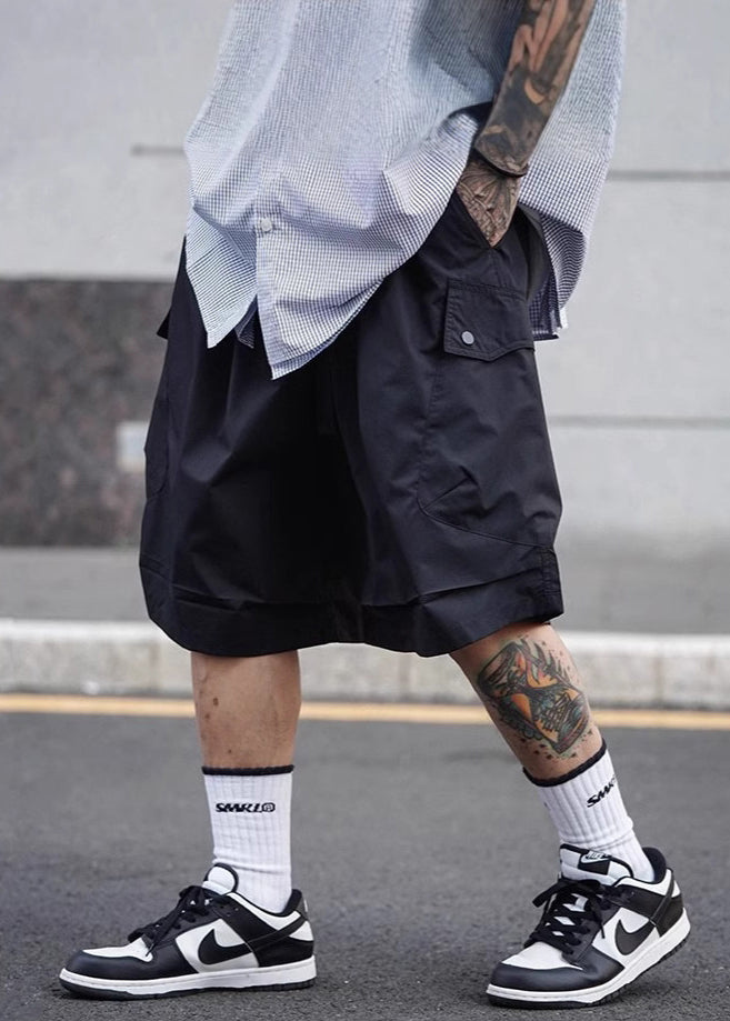 Black Summer Lace Solid Up Men Cotton Waist Elastic Shorts