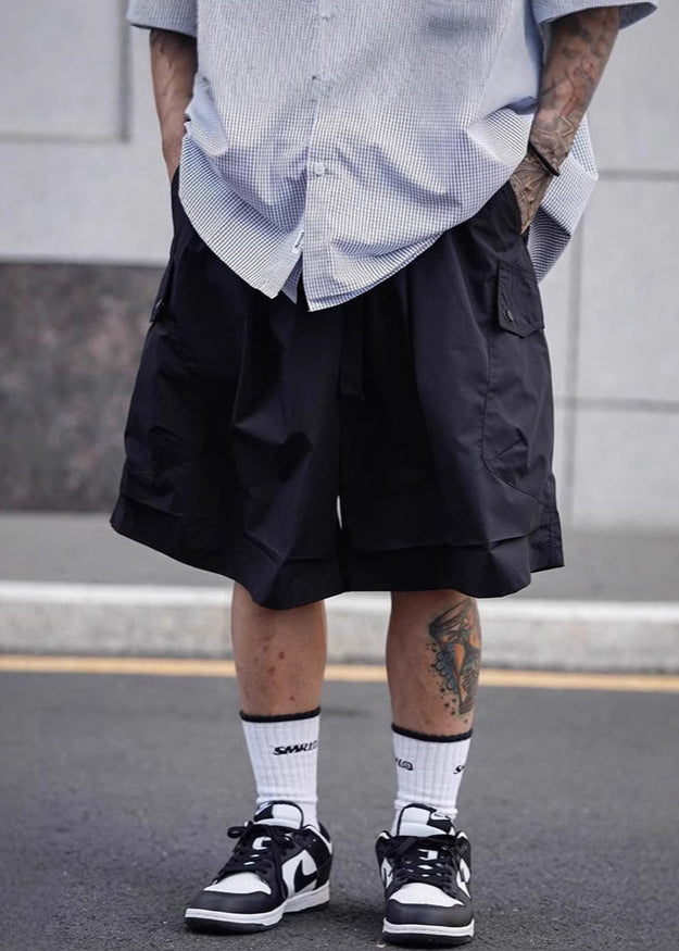 Black Summer Lace Solid Up Men Cotton Waist Elastic Shorts