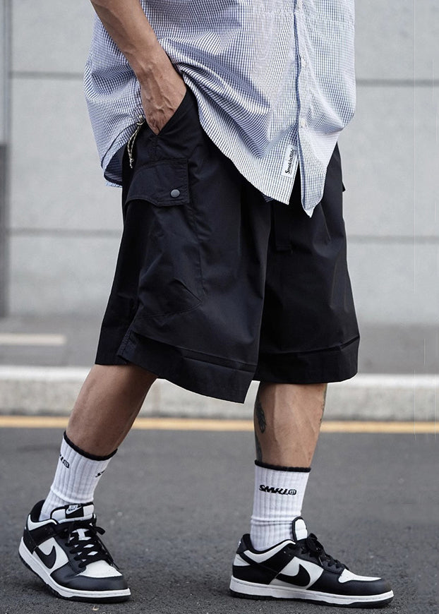 Black Summer Lace Solid Up Men Cotton Waist Elastic Shorts