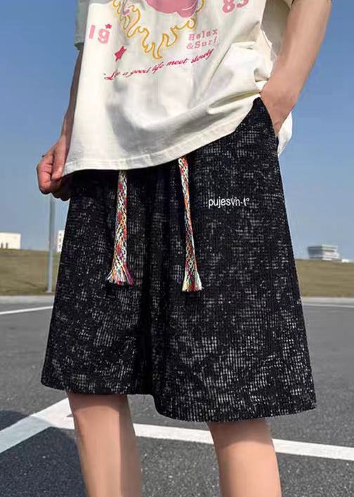 Cotton Dye Tie Men Shorts Summer Pockets Letter Black