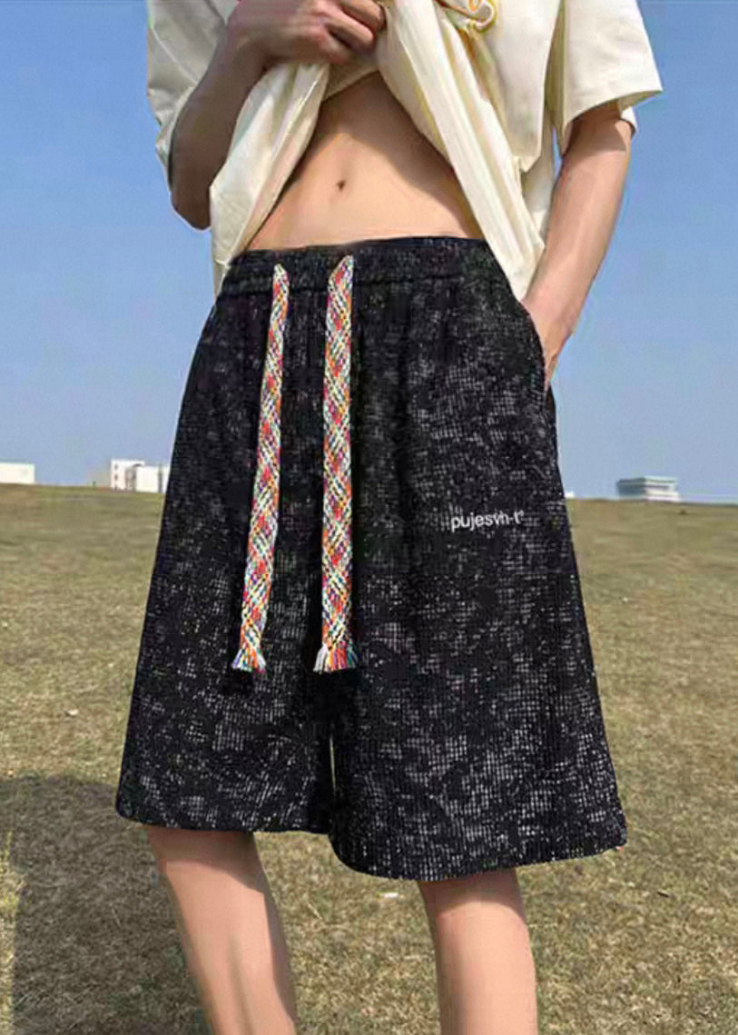 Cotton Dye Tie Men Shorts Summer Pockets Letter Black