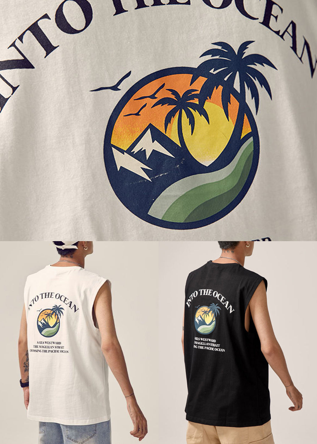 Tank Print Men Sleeveles Cotton O Letter Neck Black