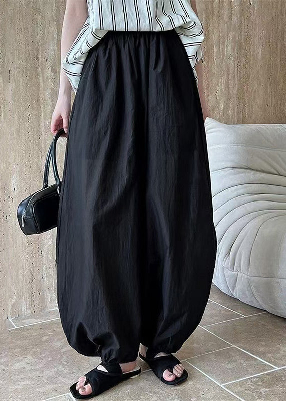 Lantern Loose Black Cotton Waist Elastic Pants Summer