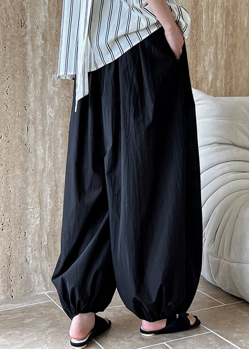 Lantern Loose Black Cotton Waist Elastic Pants Summer