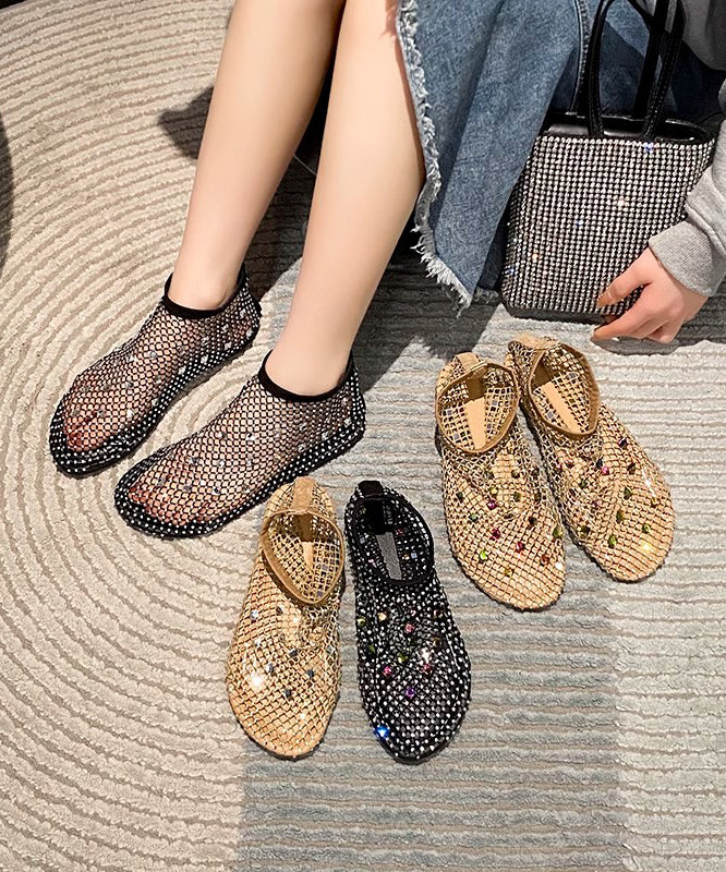 Multi Black Chic Zircon Boots Mesh Splicing Breathable