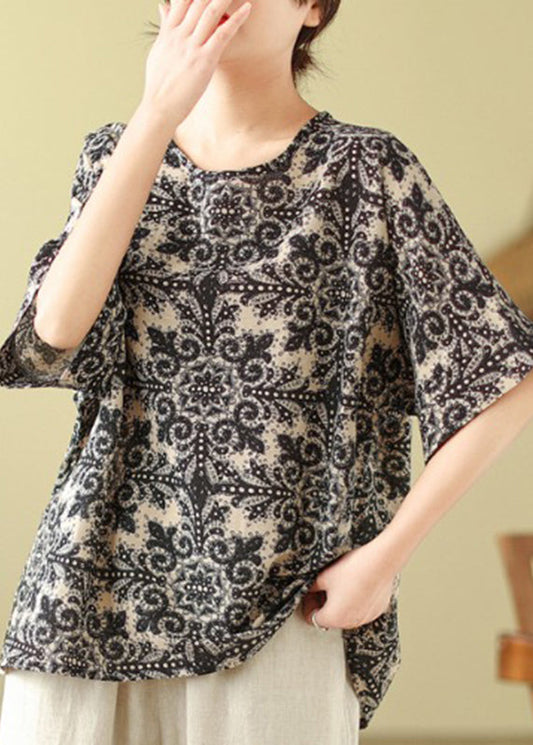 Top Black Patchwork Short Sleeve O-Neck