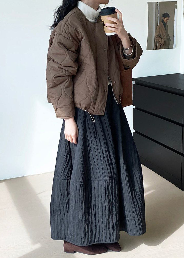 Black Patchwork Cotton Skirt Oversized Spring YK029