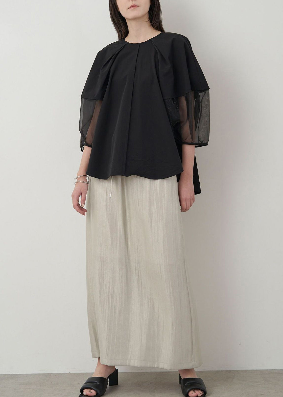 Black Sleeve Oversized Shirt Patchwork Organza Puff