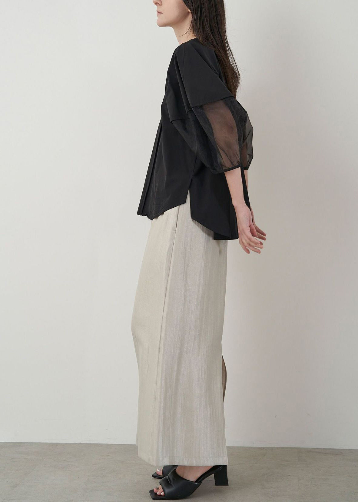 Black Sleeve Oversized Shirt Patchwork Organza Puff