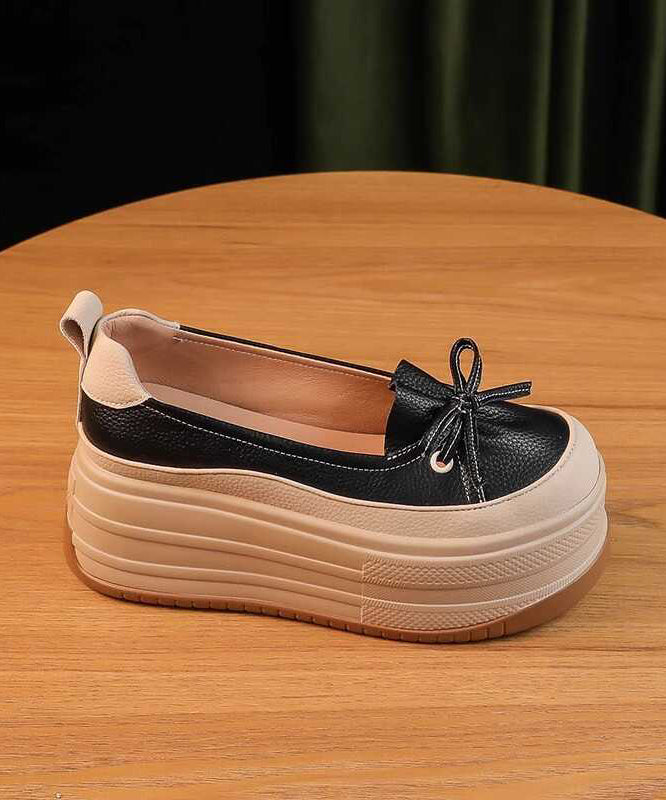 Shoes Leather Black Splicing Unique Faux Platform
