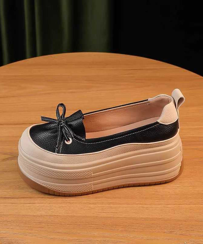 Shoes Leather Black Splicing Unique Faux Platform
