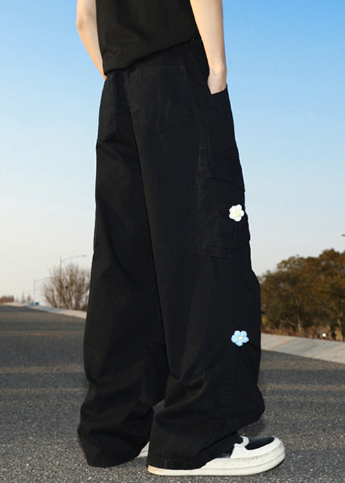 Pockets Men Pants Summer Cotton Waist Black High