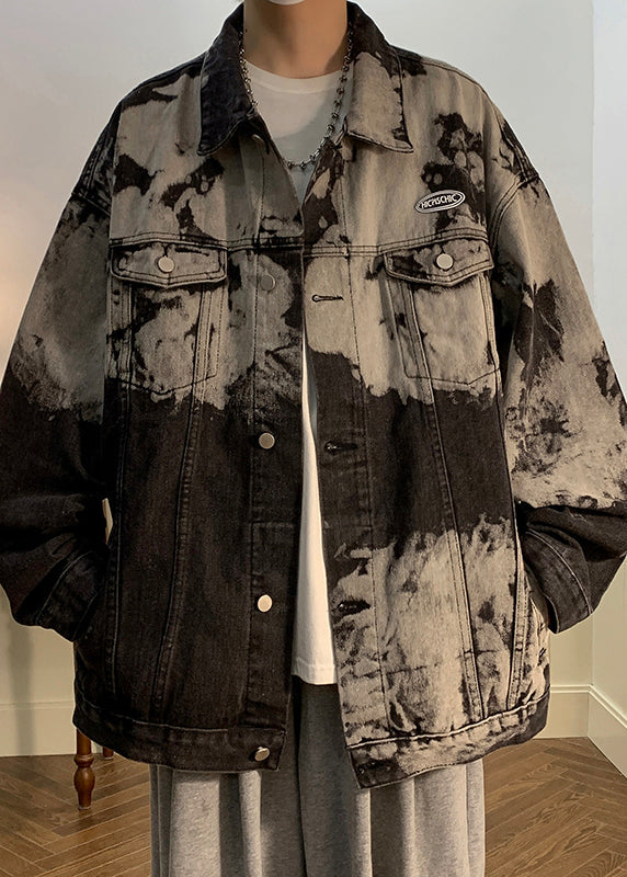 Coat Pan Fall Loose Men Peter Collar Black Pockets Denim