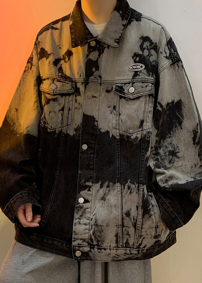 Coat Pan Fall Loose Men Peter Collar Black Pockets Denim