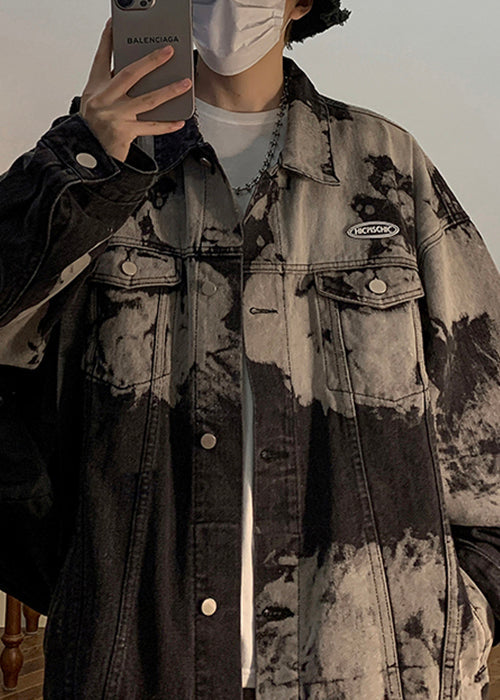 Coat Pan Fall Loose Men Peter Collar Black Pockets Denim