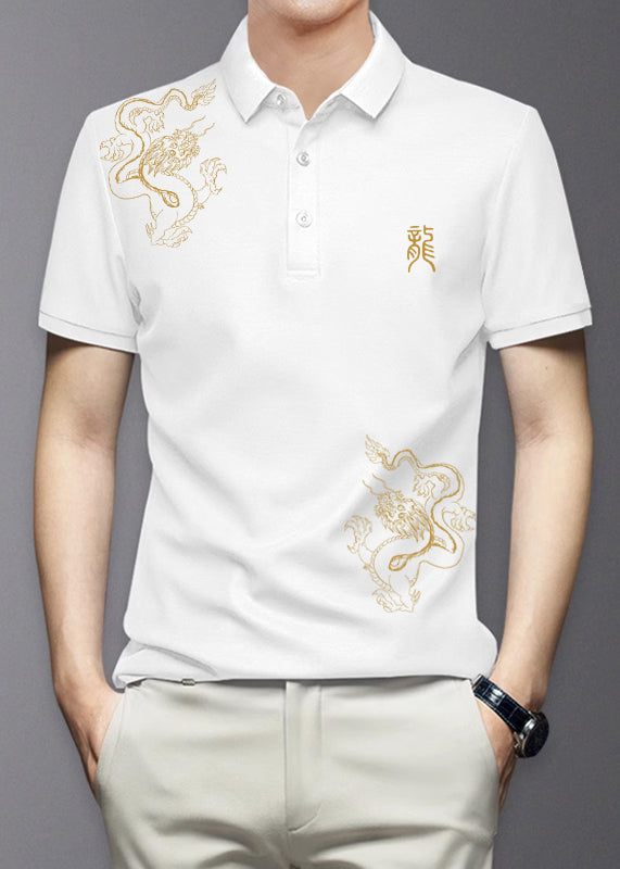 Fit Print Black Cotton Summer Shirt Men Polo Slim Button