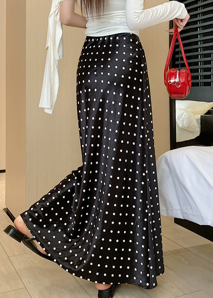 Waist Print High Black Silk Skirts Maxi Fall