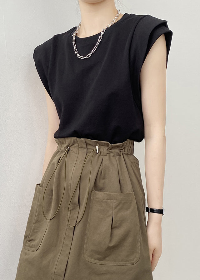 Black Solid Cotton T Shirts O Neck Summer YH004