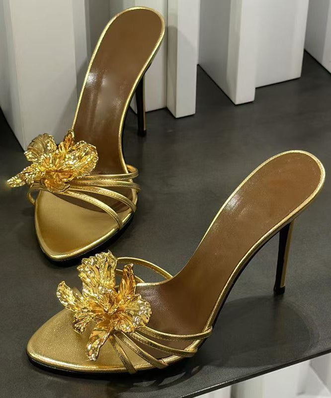 Floral Black Splicing Fashion Sandals Faux Leather Slide Stiletto